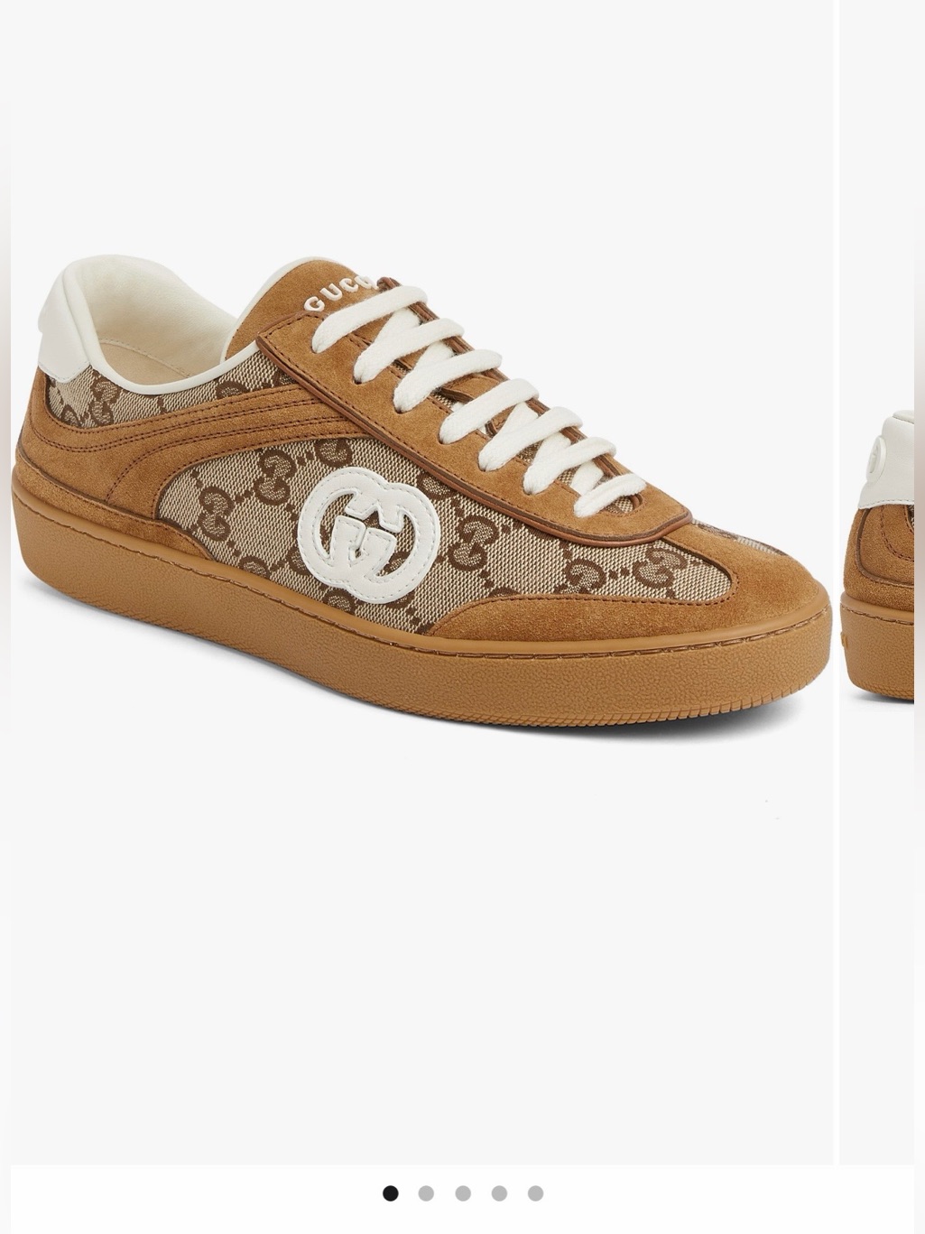 Gucci Tan Gg Supreme Suede & Canvas Low-Top Sneaker With White Logo